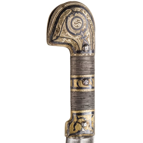 A Russian/Circassian silver-mounted shashka for officers of the Kuban Cossacks, with applied Order of St. Anna, 1st half of the 19th century