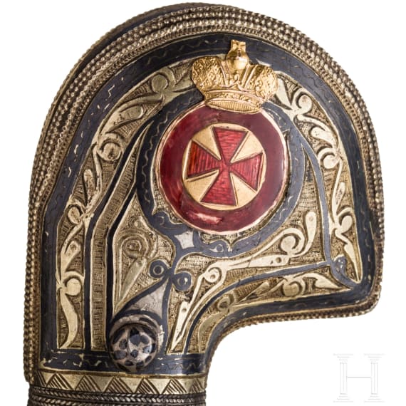 A Russian/Circassian silver-mounted shashka for officers of the Kuban Cossacks, with applied Order of St. Anna, 1st half of the 19th century