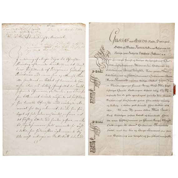 Crown Prince Adolf Frederick and King Gustav III of Sweden - two autographs, 1748 and 1777