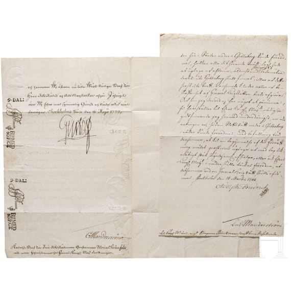Crown Prince Adolf Frederick and King Gustav III of Sweden - two autographs, 1748 and 1777