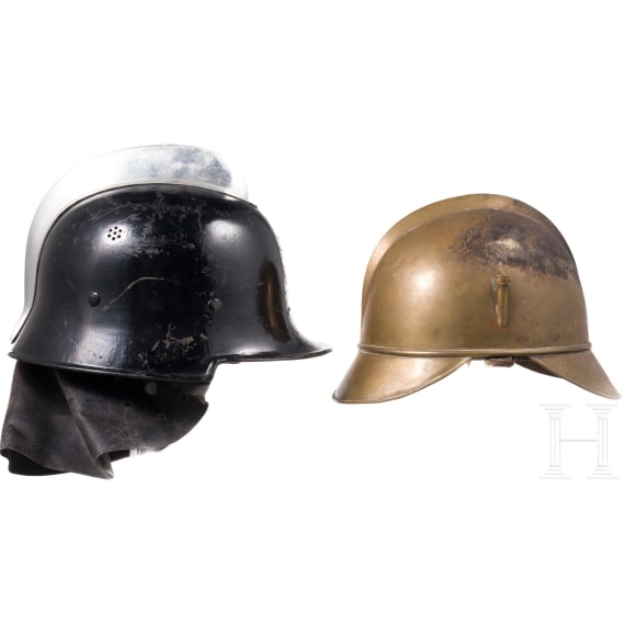 Four fire fighter helmets