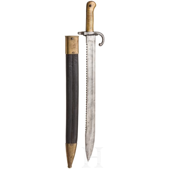 A bayonet with saw back, dated 1879