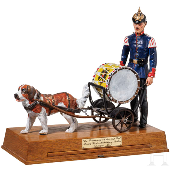 Kettledrum Cart with Dog - a metal figurine, 20th century