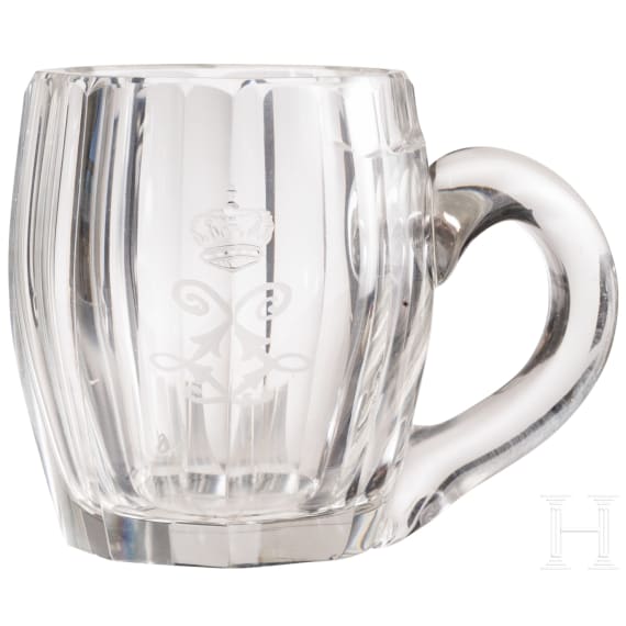 King Ludwig II of Bavaria - a small glass with handle and entwined monogram "L", circa 1870