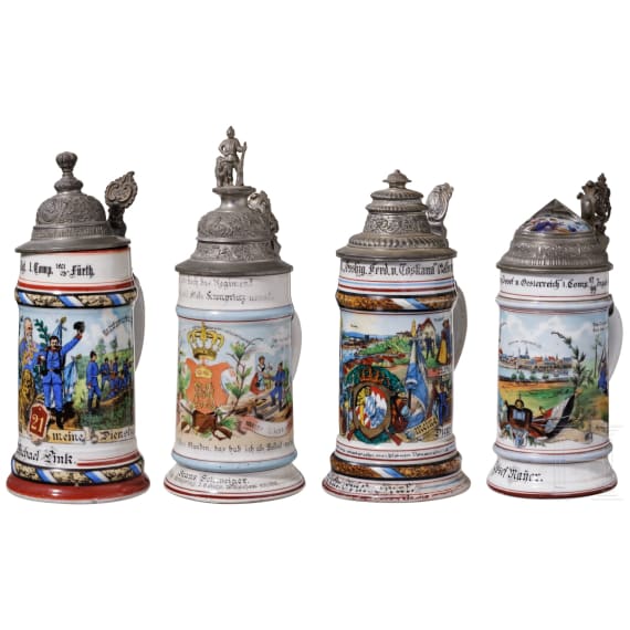 Four regimental stein mugs of the Royal Bavarian Infantry, 1897 - 1908