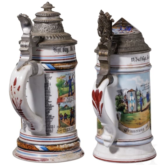 Four regimental stein mugs of the Royal Bavarian Infantry, 1897 - 1908