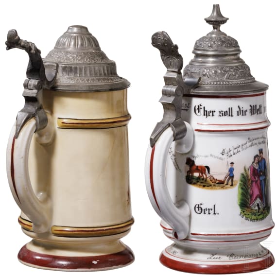 Four regimental stein mugs of the Royal Bavarian Infantry, 1893 - 1902