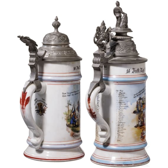 Four regimental stein mugs of the Royal Bavarian Infantry, 1893 - 1902