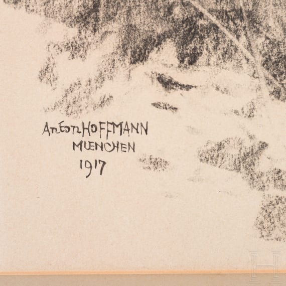 Prof. Anton Hoffmann (1863 - 1938) - a chalk drawing of a hand grenade launcher, dated 1917