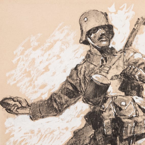 Prof. Anton Hoffmann (1863 - 1938) - a chalk drawing of a hand grenade launcher, dated 1917