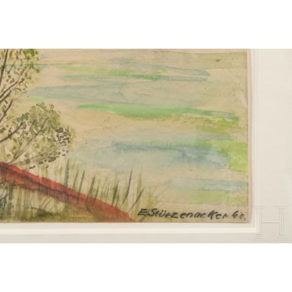 Erich St&uuml;rzenacker (1900 - ?) - a watercolour of an Autobahn bridge across a river, dated 1940