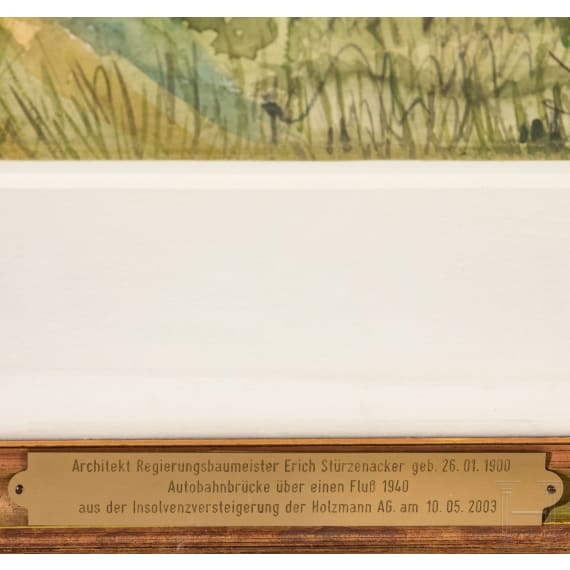 Erich St&uuml;rzenacker (1900 - ?) - a watercolour of an Autobahn bridge across a river, dated 1940