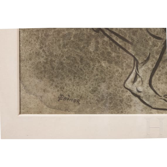 Werner Peiner (1897 - 1984) - Attacking Lion, mixed media