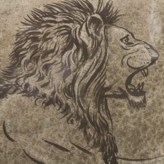Werner Peiner (1897 - 1984) - Attacking Lion, mixed media