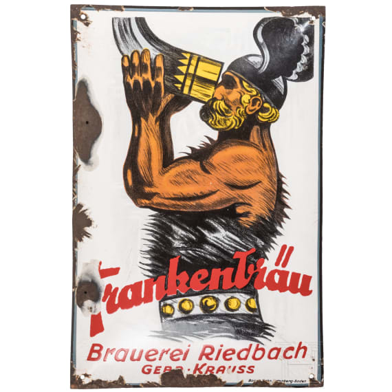 An advertising sign "FRANKENBR&Auml;U - BRAUEREI RIEDBACH"