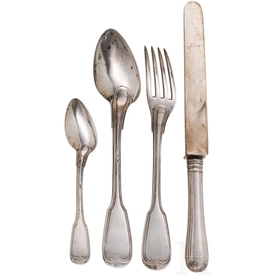 King Ludwig II of Bavaria - four pieces of silver cutlery with entwined monogram "L", probably Joseph Weber, Munich, circa 1830/40 and after 1864