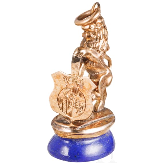 King Ludwig II of Bavaria - a small gold and lapis lazuli seal for a chatelaine, circa 1870