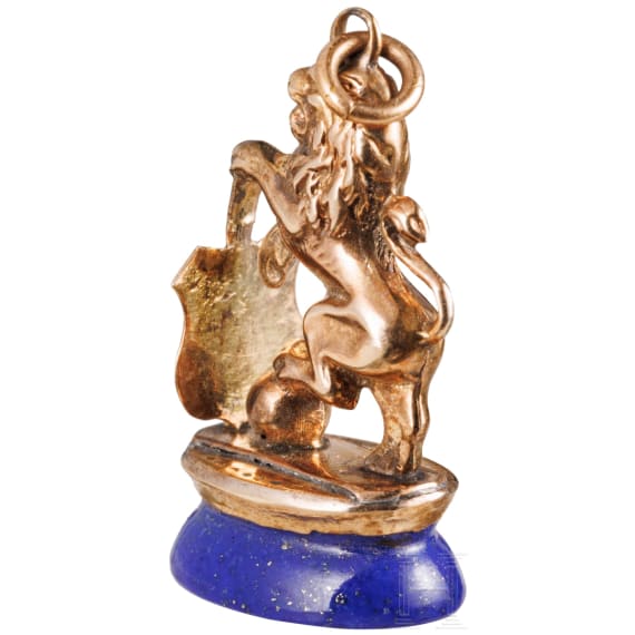 King Ludwig II of Bavaria - a small gold and lapis lazuli seal for a chatelaine, circa 1870