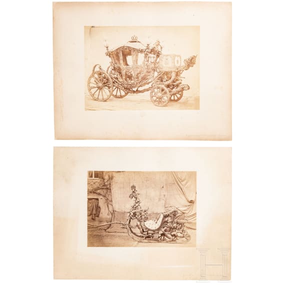 King Ludwig II of Bavaria - two large sized photographs of his Gala Carriage and his Gala sleigh, Royal Bavarian Court photographer Joseph Albert, circa 1880