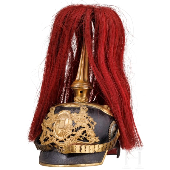 Helm M 1886 f&uuml;r Offiziere der Artillerie mit Paradebusch