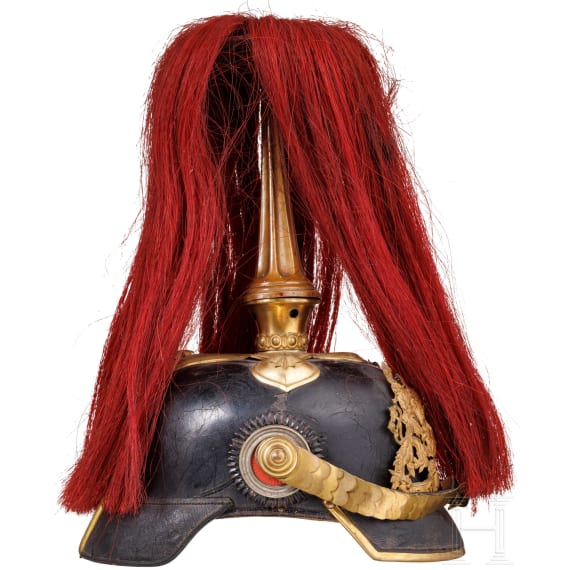 Helm M 1886 f&uuml;r Offiziere der Artillerie mit Paradebusch