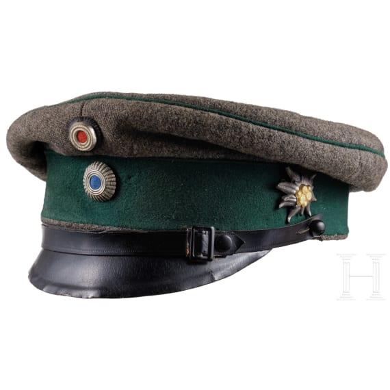Feldgraue Dienstm&uuml;tze M 1908 f&uuml;r Offiziere der J&auml;ger im Alpenkorps