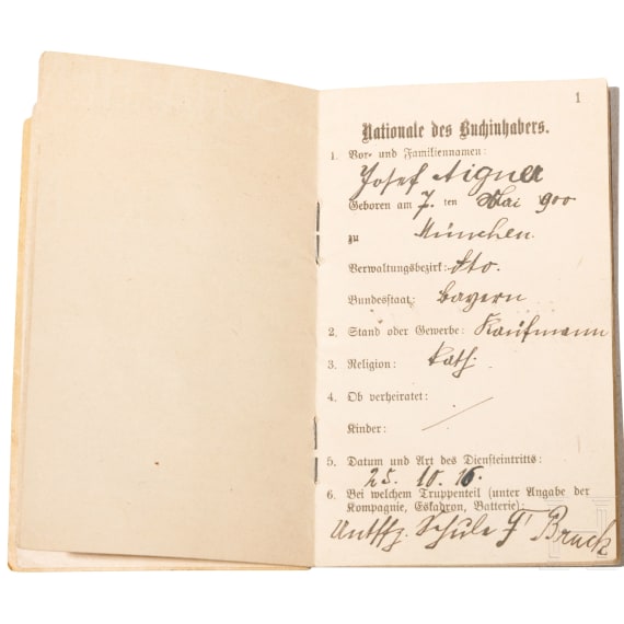 Uniformgruppe des Unteroffiziers Josef Aigner im Infanterie-Leibregiment, Anfang 20. Jhdt.