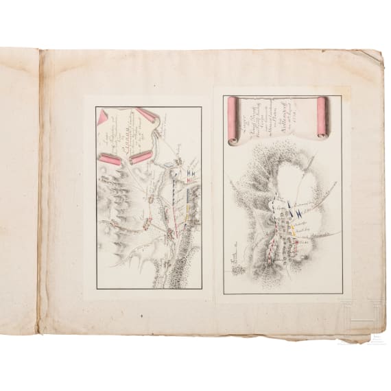 Bayerischer Erbfolgekrieg - gro&szlig;e handgezeichnete Mappe "Schlachtordnungen und Lagepl&auml;ne zum Feldzug 1778"