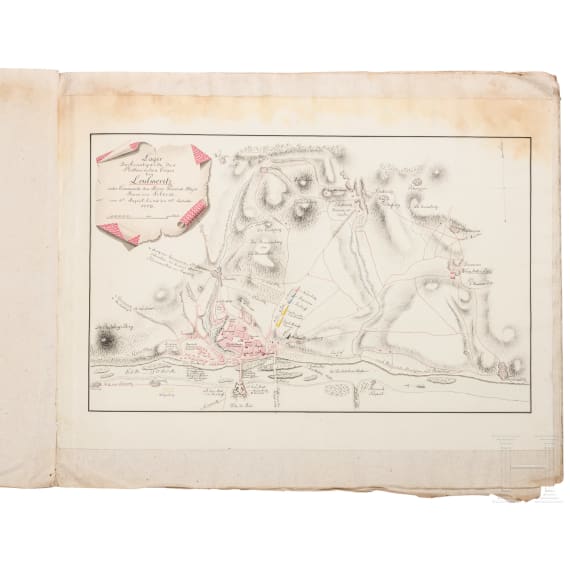 Bayerischer Erbfolgekrieg - gro&szlig;e handgezeichnete Mappe "Schlachtordnungen und Lagepl&auml;ne zum Feldzug 1778"