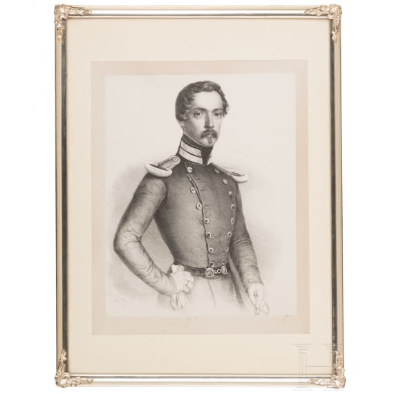 Vier bayerische Uniformportraits als gerahmte Lithographien, 19. Jhdt.