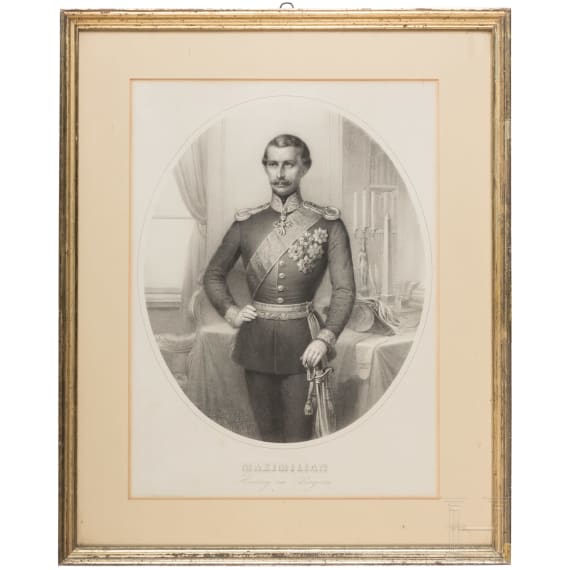 Vier bayerische Uniformportraits als gerahmte Lithographien, 19. Jhdt.