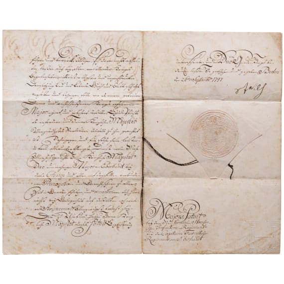 K&ouml;nig Friedrich Wilhelm II. von Preu&szlig;en - eigenh&auml;ndig signiertes Majorspatent f&uuml;r Friedrich Wilhelm Magnus von Eberhardt im "Steensenischen" Infanterie-Regiment, 1797