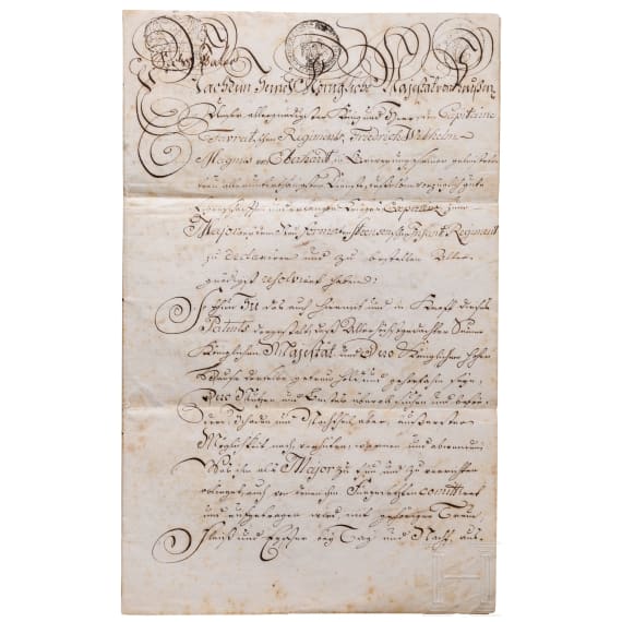 K&ouml;nig Friedrich Wilhelm II. von Preu&szlig;en - eigenh&auml;ndig signiertes Majorspatent f&uuml;r Friedrich Wilhelm Magnus von Eberhardt im "Steensenischen" Infanterie-Regiment, 1797