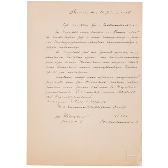 Kaiser Wilhelm II. - Portrait mit Autograph und zwei Schreiben, datiert 1935
