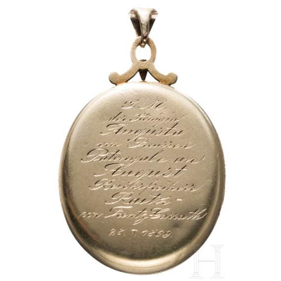 K&ouml;nigin Augusta von Preu&szlig;en - Geschenkmedaillon f&uuml;r August Raitz von Frentz-Garrath, datiert 1869, sowie sp&auml;teres Gem&auml;lde