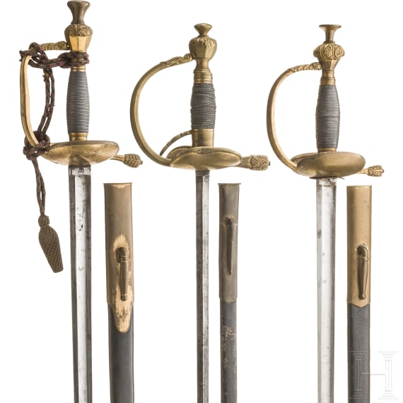 Three old-style swords for infantry officers, 19th century
