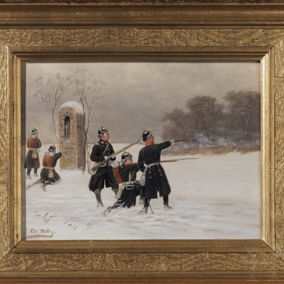Christian Sell (1831-83), Prussian Infantry in a Skirmish