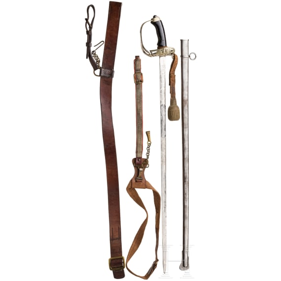Kavalleriedegen M 1889 des J&auml;ger-Regiments zu Pferde Nr. 2 mit Unterschnall- und S&auml;belkoppel