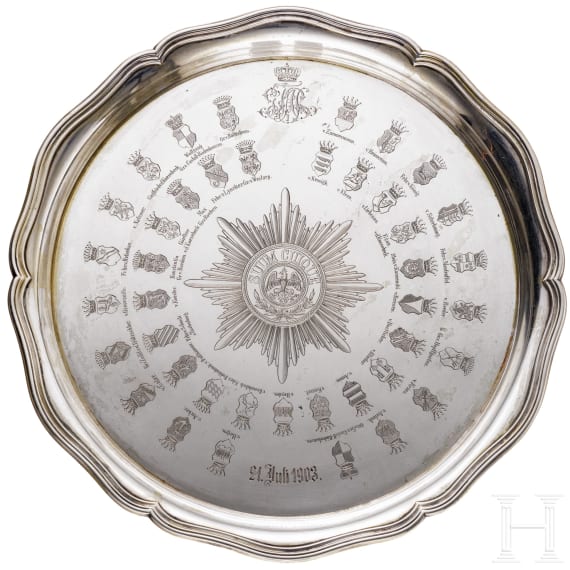 1. Garde-Feldartillerie-Regiment - Silbertablett als Offiziersgeschenk, datiert 1903