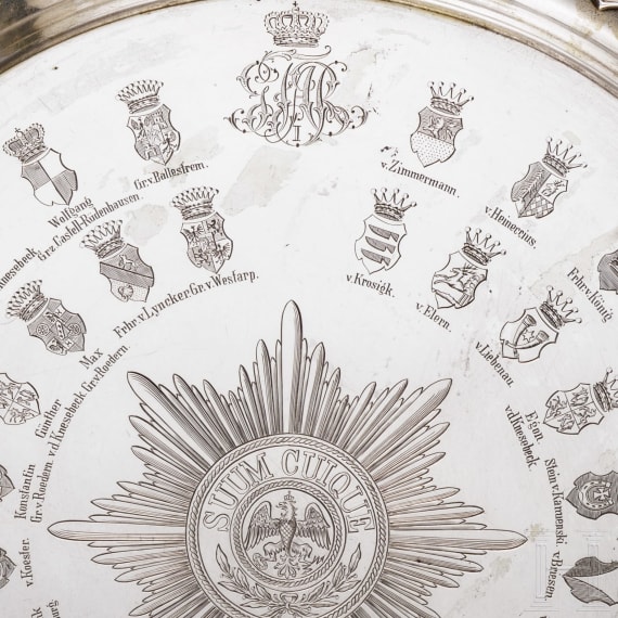 1. Garde-Feldartillerie-Regiment - Silbertablett als Offiziersgeschenk, datiert 1903