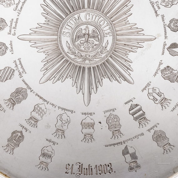 1. Garde-Feldartillerie-Regiment - Silbertablett als Offiziersgeschenk, datiert 1903