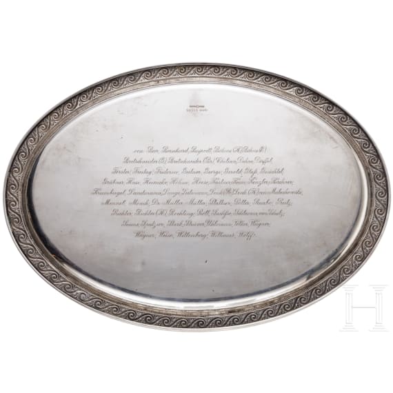 A Saxon silver platter as an officers gift, circa 1910