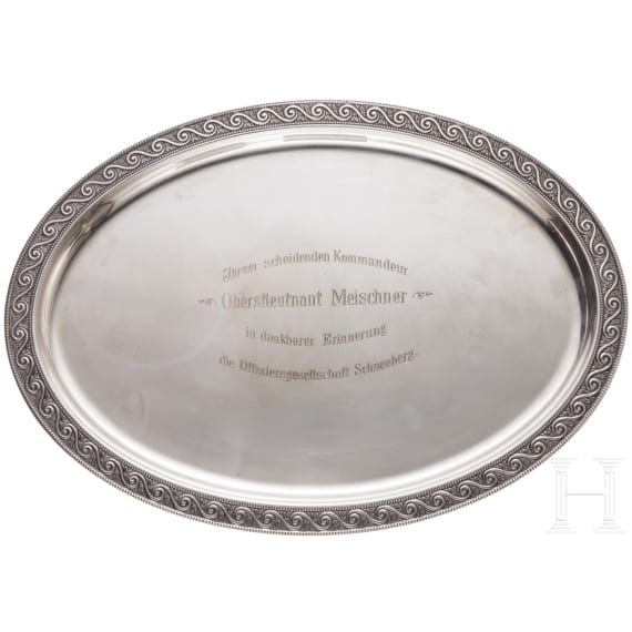 A Saxon silver platter as an officers gift, circa 1910