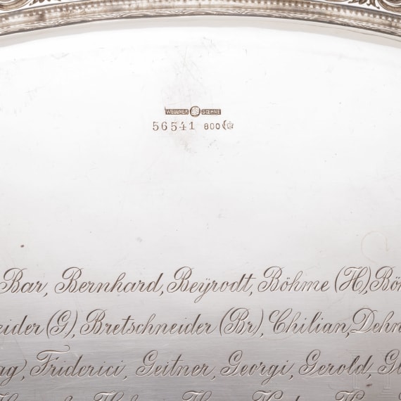 A Saxon silver platter as an officers gift, circa 1910