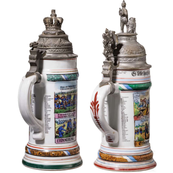 Two regimental stein mugs of the Royal Bavarian Infantry Leib Regiment, 1907 - 1912