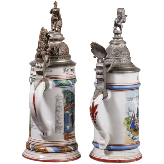Four regimental stein mugs of the Royal Bavarian Infantry, until 1910