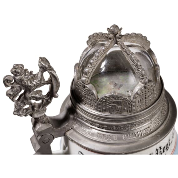Four regimental stein mugs of the Royal Bavarian Infantry, until 1910