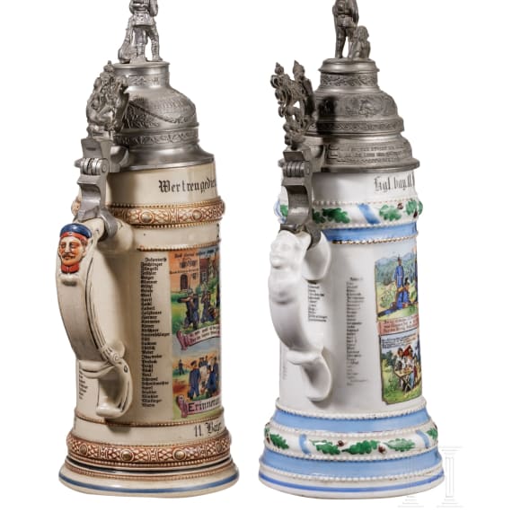 Five regimental stein mugs of the Royal Bavarian Infantry, 1908 - 1914