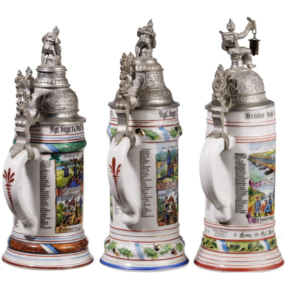 Five regimental stein mugs of the Royal Bavarian Infantry, 1908 - 1914