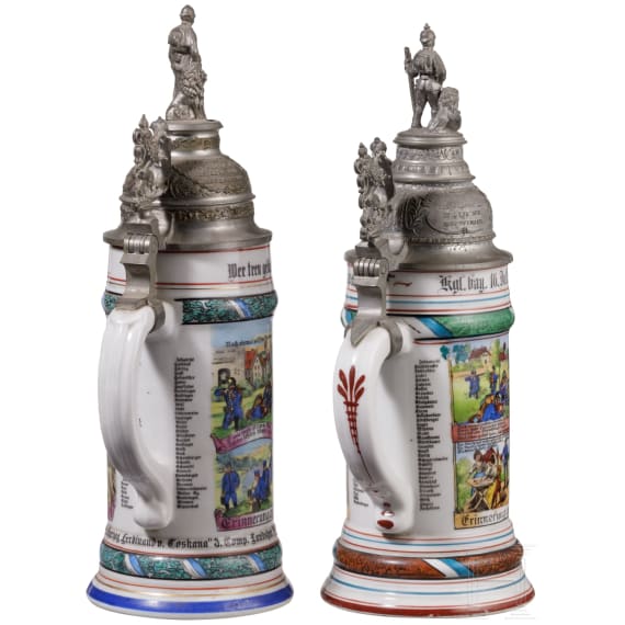 Five regimental stein mugs of the Royal Bavarian Infantry, 1907 - 1913